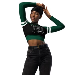 Tush Push™ Crop Top, QB Sneak Sports Fitness Shirt, Striped Sleeves, Recycled