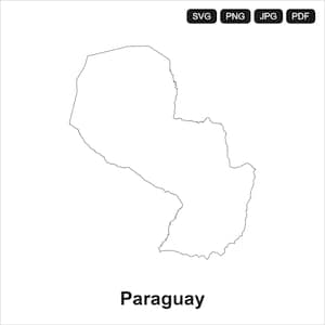 May include: A black and white outline of the country of Paraguay. The country's name is written in black text below the map. The image also includes SVG, PNG, JPG, and PDF file type icons.