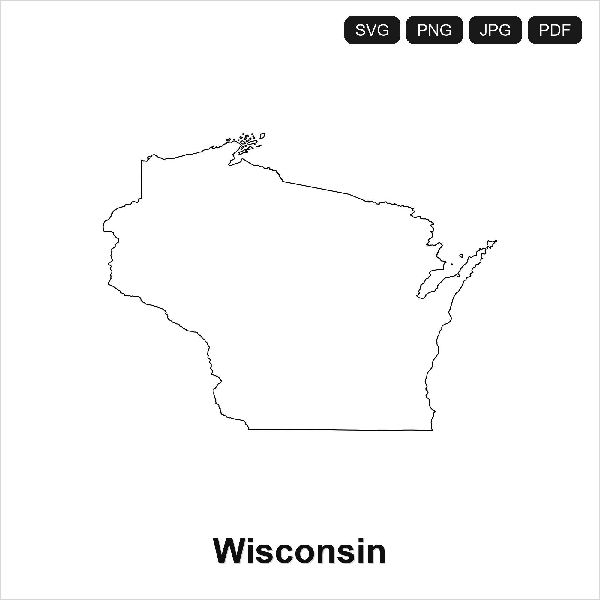 Wisconsin Teplate Wisconsin Outline Map SVG PNG PDF | Cricut Silhouette Cut File (digital ...