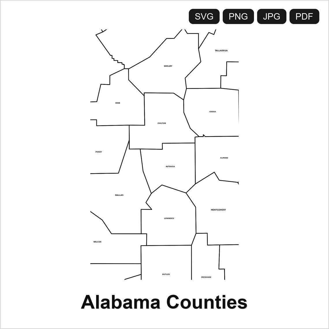 Alabama Counties Map SVG PNG PDF | Cricut Silhouette Cut File | County ...