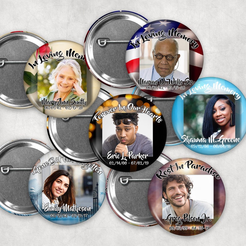 Badges Memorial Keepsakes Memorial Buttons Funeral Buttons Funeral Keepsakes 2.25 Pin Back Buttons Gifts Accessories
