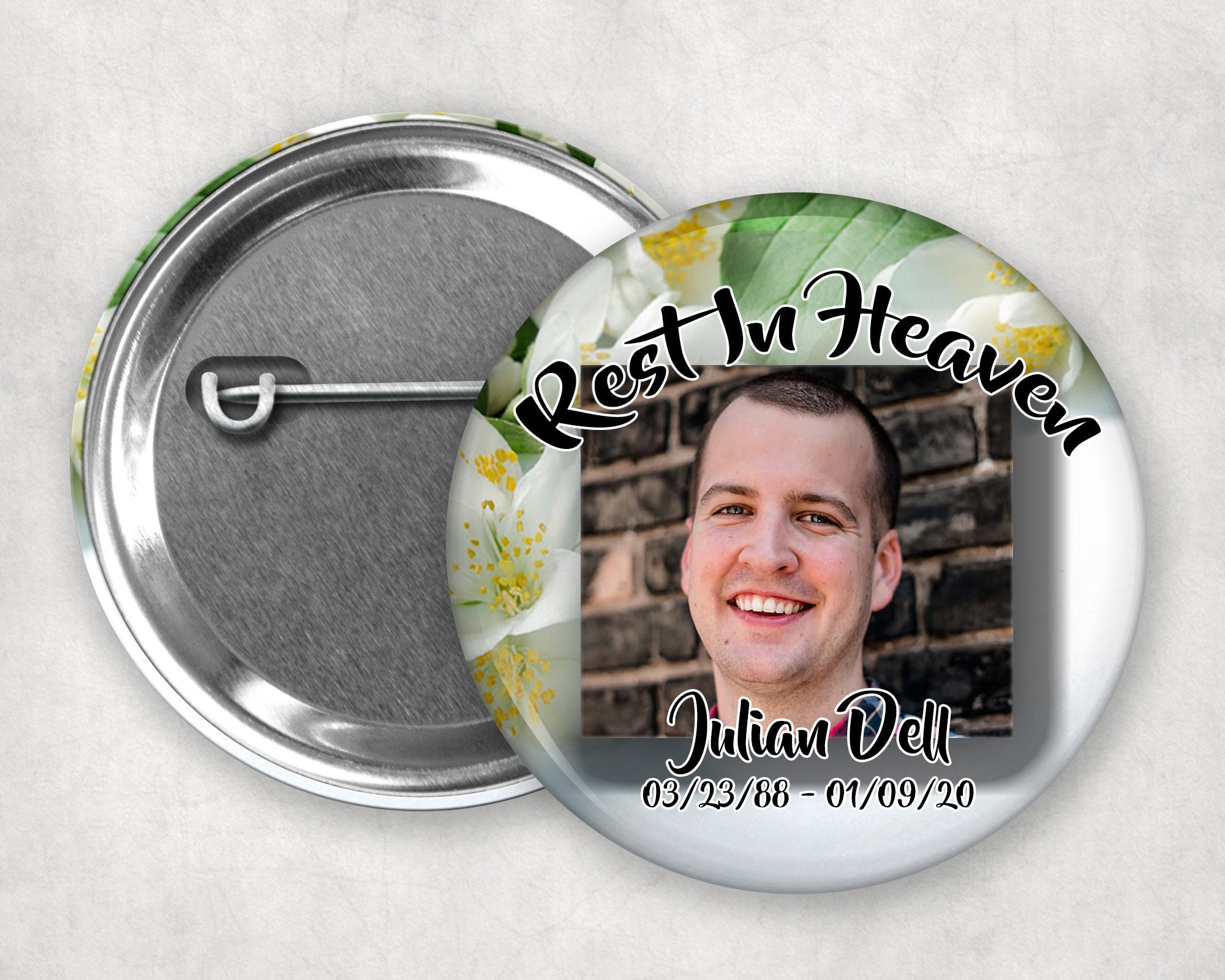 1 Funeral Button Memorial Buttons 2.25 Pin Back Etsy