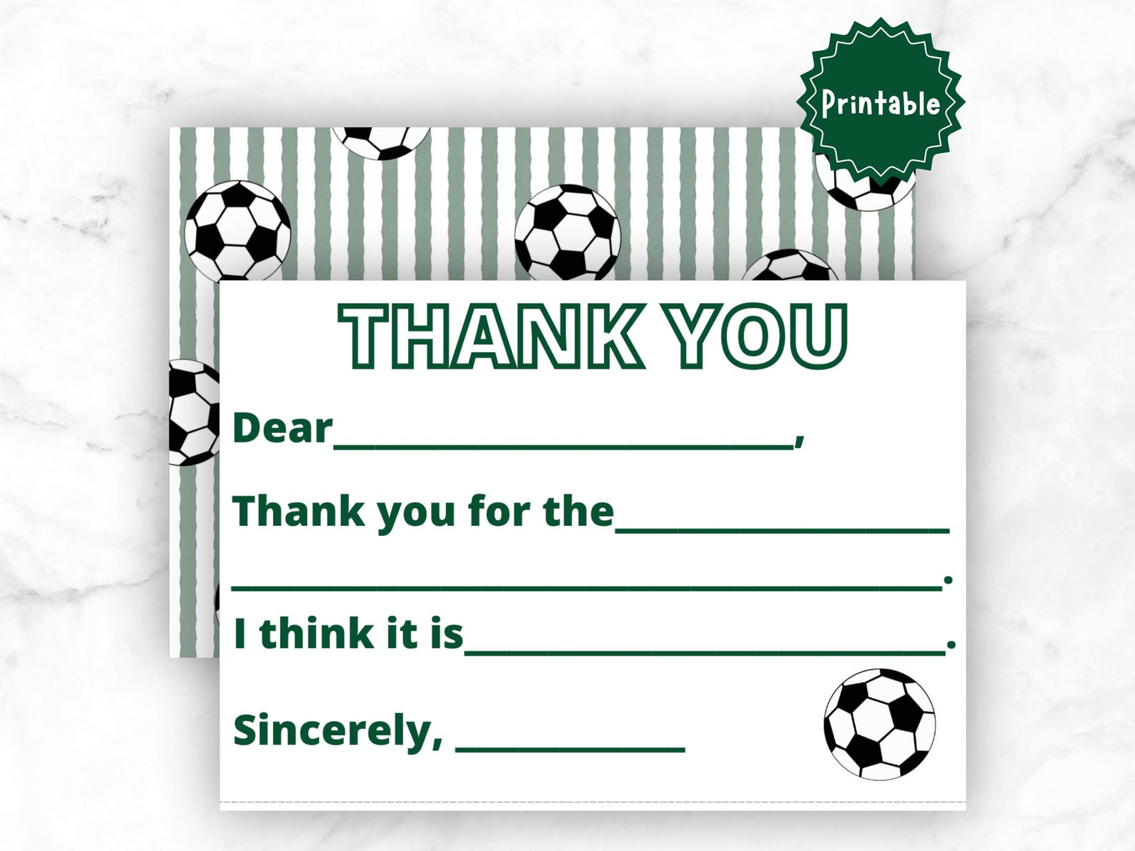 Kids Fill in the Blank Thank You Card Printable | Soccer | Birthday ...