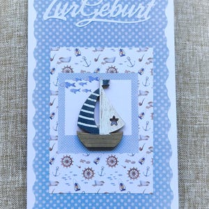 Glückwunschkarte zur Geburt, Klappkarte, Junge, Mädchen, Baby, maritim, Segelboot