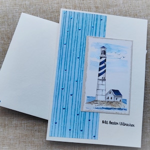 Grußkarte mit besten Wünschen, Meer, Urlaub, Ruhestand, Reisen, Leuchtturm, Geburtstag