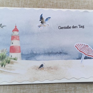 Grußkarte Genieße den Tag, Meer, Urlaub, Ruhestand, Reisen, Leuchtturm