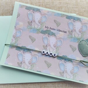 Grußkarte zur Geburt, mit besten Wünschen, Klappkarte, personalisiert, Elefant, Herz