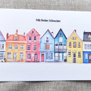 Grußkarte zum Geburtstag, mit besten Wünschen, Klappkarte, Häuser