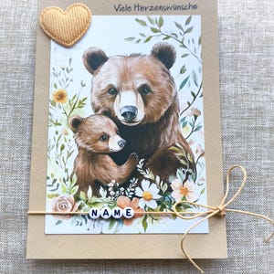 Grußkarte zur Geburt, Baby, Klappkarte, viele Herzenswünsche, personalisiert, Bär