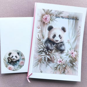 Glückwunschkarte zur Geburt, Klappkarte, Baby, viel Herzenswünsche, Panda