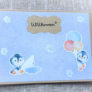 Grußkarte zur Geburt, Willkommen, Klappkarte, Baby, Pinguine