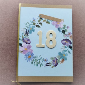 Grußkarte zum 18. Geburtstag, Klappkarte, Endlich 18, Blumen