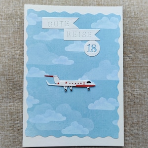 Grußkarte zum 18. Geburtstag, Klappkarte, Gute Reise, Flugzeug