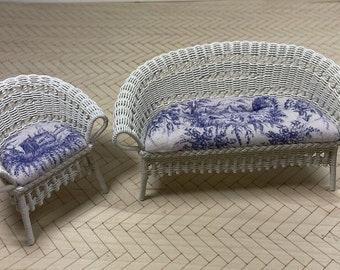 Dollhouse Miniature ~ Artisan Wilhelmina Handmade Wicker Sofa And Chair Set