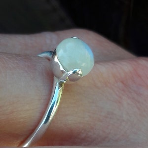 adjustable silver ring moonstone, natural stone ring modern design, white stone woman ring