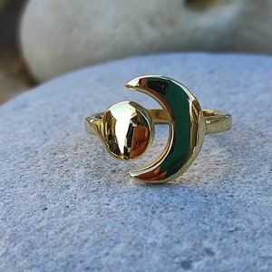 golden half moon ring, brass moon ring, crescent bronze moon ring