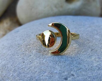 golden half moon ring, brass moon ring, crescent bronze moon ring