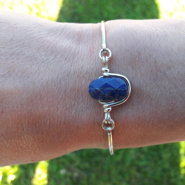 Bracelet femme argent lapis lazuli, bracelet modern argent et pierre fine, bracelet pierre bleu argent