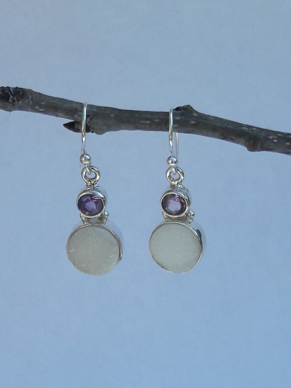 Boucles D’oreilles Pendantes – Argent 925 Massif Avec Améthystes Vertes Naturelles