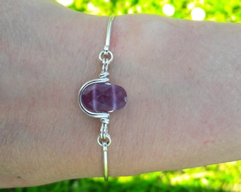 Silver and amethyst bracelet, boho silver and natural stone bracelet, silver and purple stone bracelet