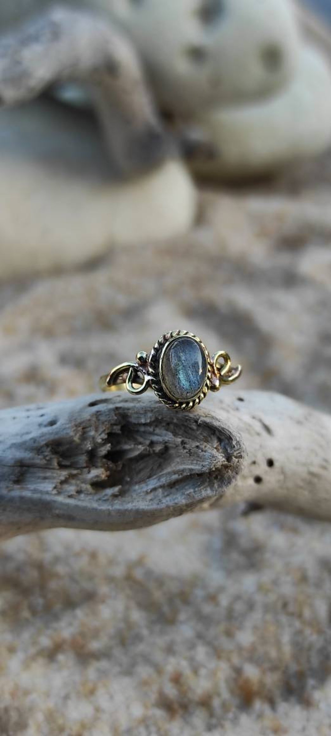Bague Vintage Fine En Argent 925 - Sertie D'une Labradorite Argentée - Taille 54 - Occasion