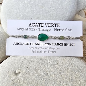 bracelet argent agate verte malachite, bracelet initiale personnalise, petit bijou pierre verte, petit bracelet lettre à disques