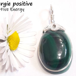 silver malachite pendant 925, green natural stone pendant, semi precious stone solid silver pendant