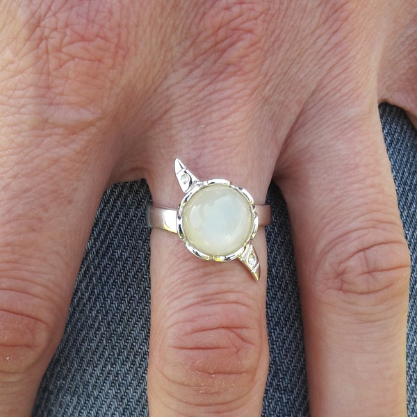 bague argent pierre de lune, bague argent 925 pierre naturelle, bague pierre semi precieuse blanche