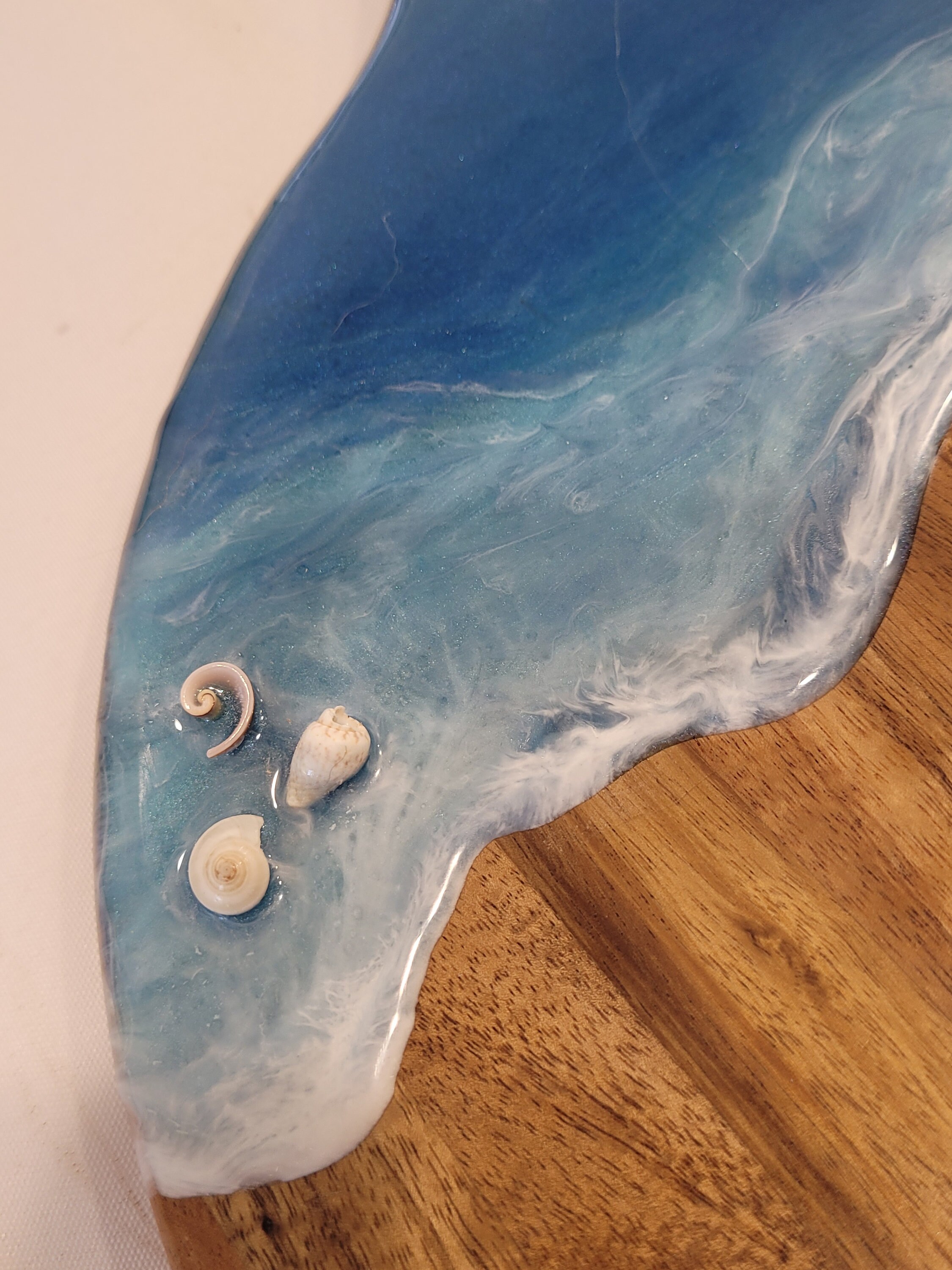 Ocean Resin Art Serving Board / Seashells / Beach House / Charcuterie