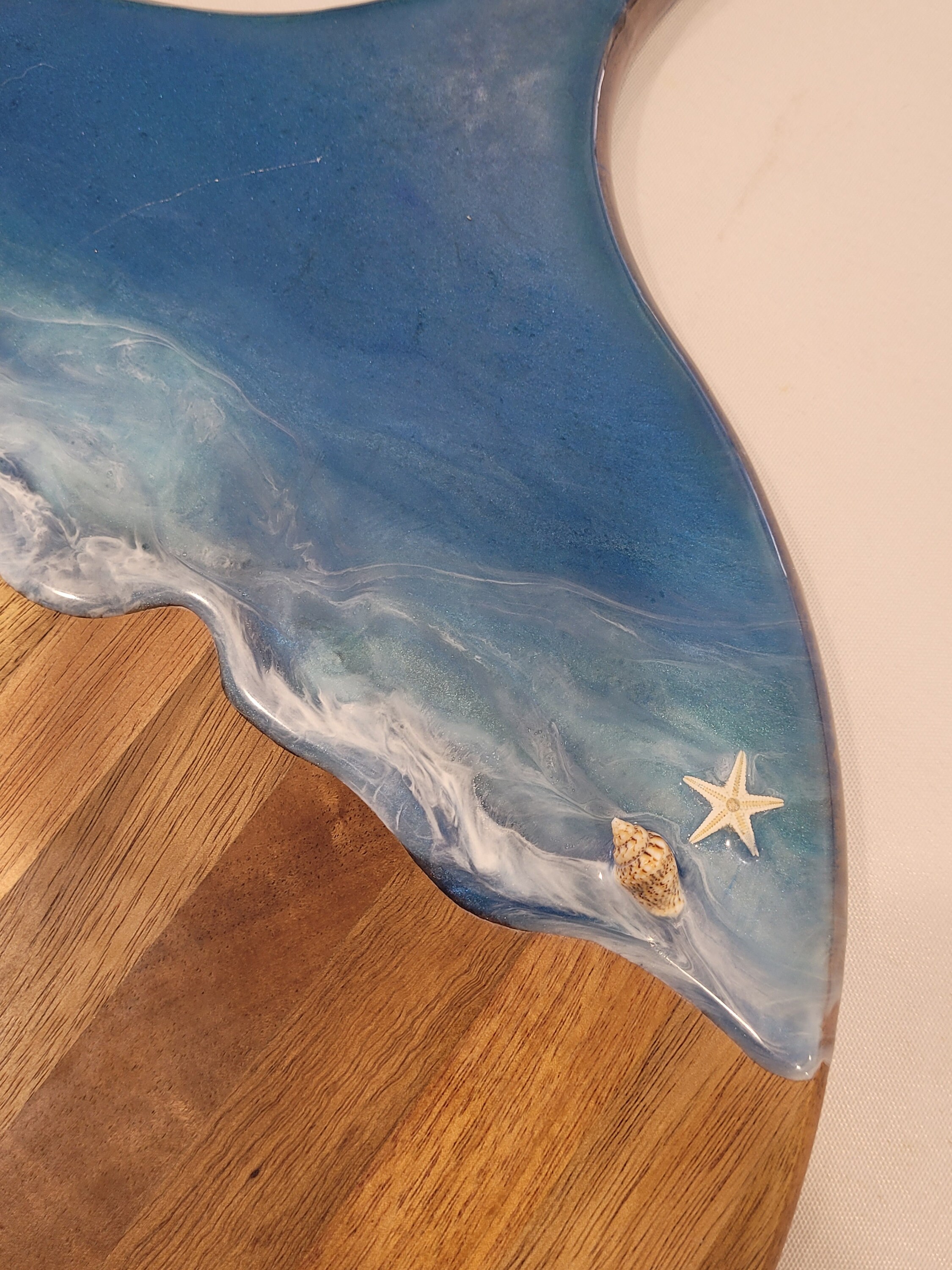 Ocean Resin Art Serving Board / Seashells / Beach House / Charcuterie