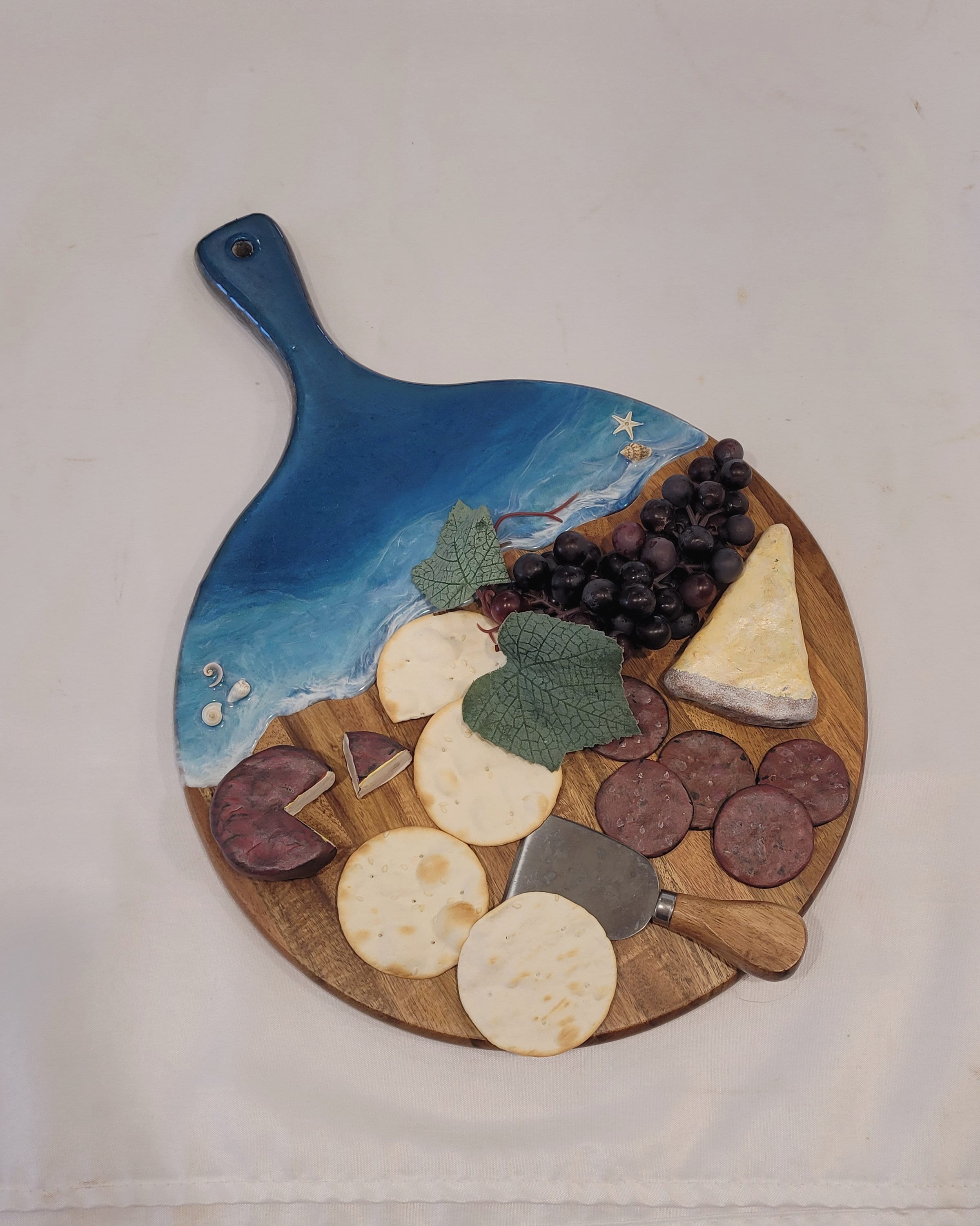Ocean Resin Art Serving Board / Seashells / Beach House / Charcuterie