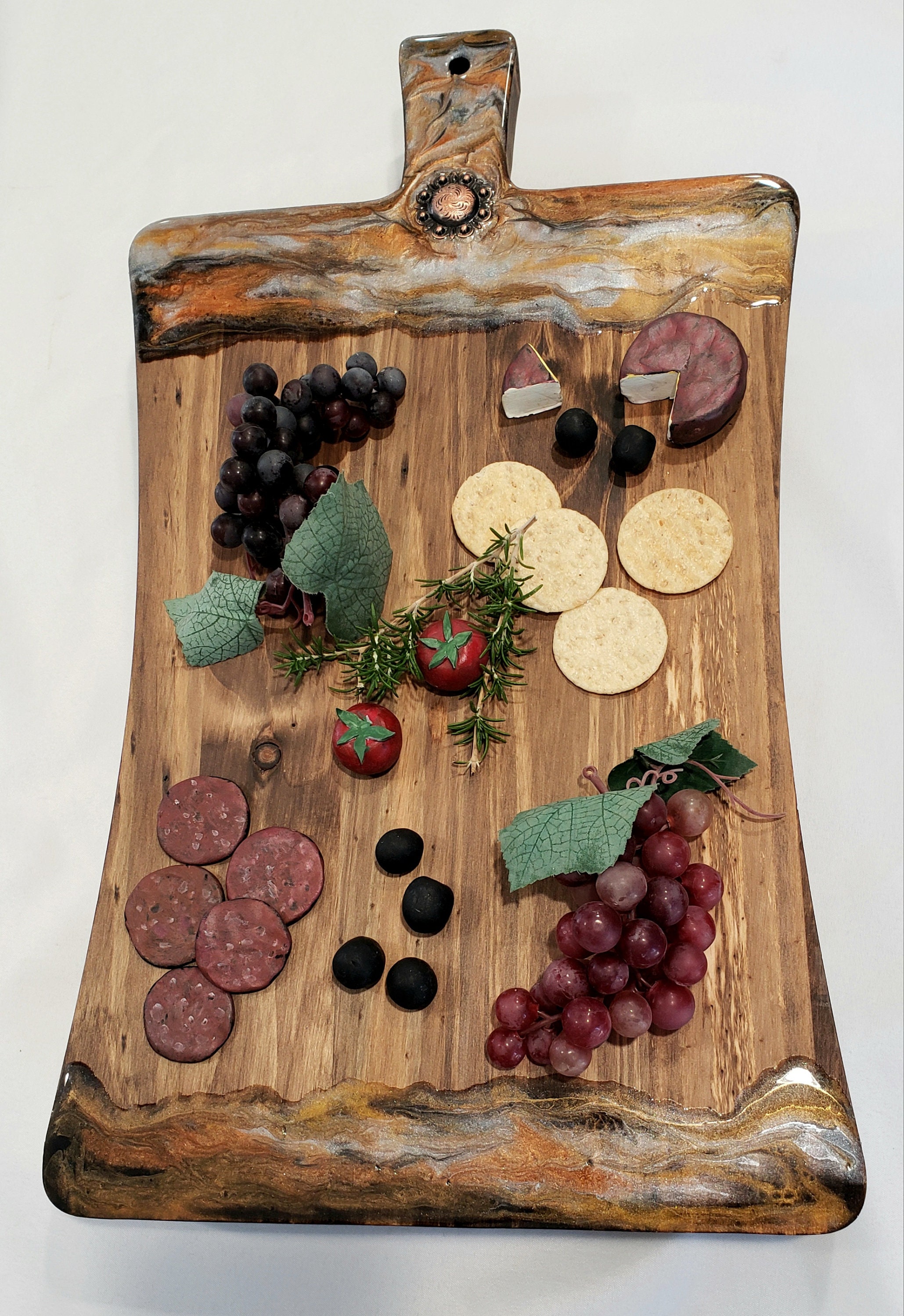 Resin Art Serving Board With Copper Concho. Charcuterie Board