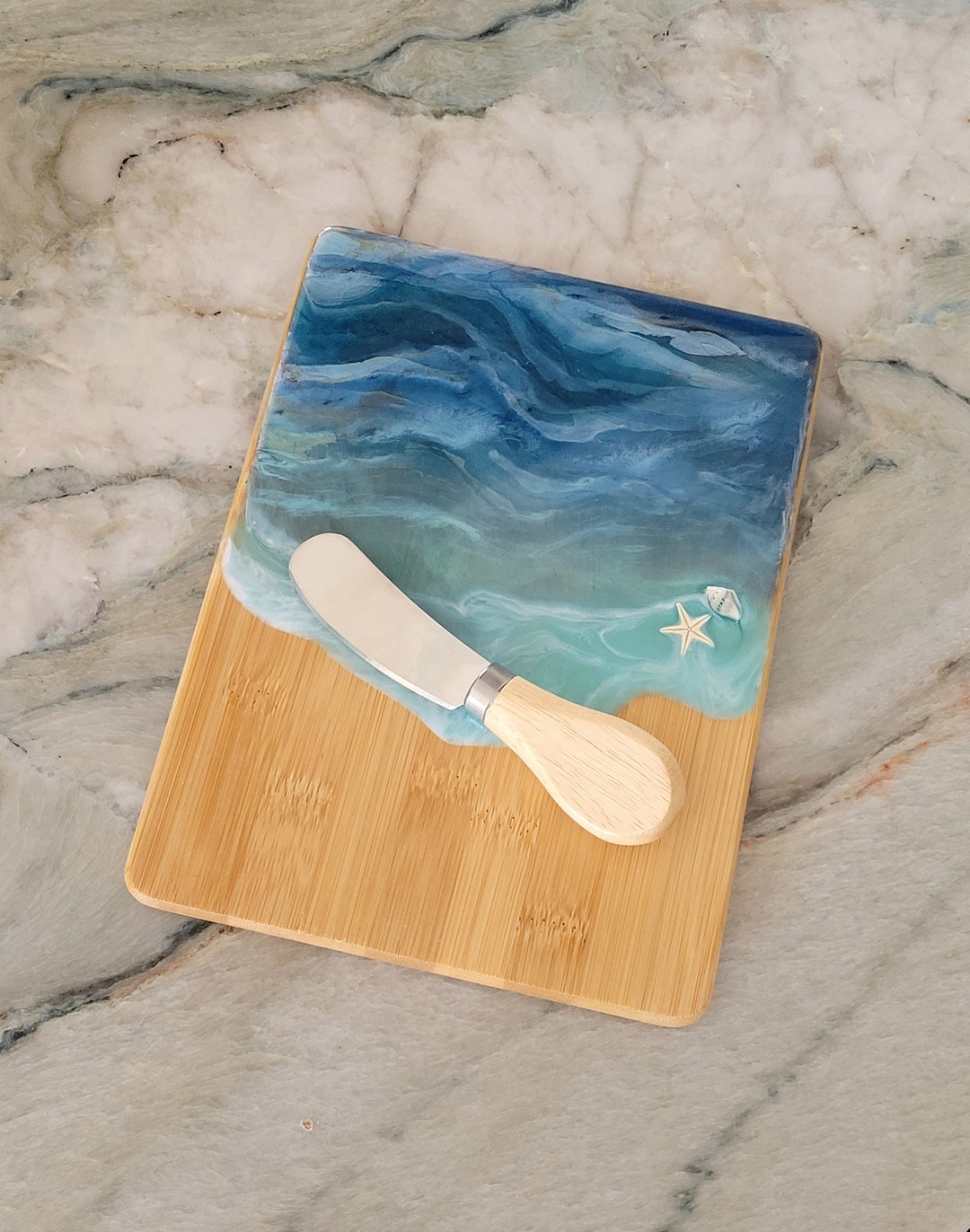 Ocean Resin Art Serving Board With Spreader / Seashells / Etsy
