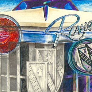 1970 Buick Riviera - Variant 1 - Print of Hand Drawn Pencil and Colored Pencil Artwork for your Home, Office, or Garage