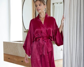 Boho Silky Kimono Robe for Women Long Satin Dressing Gown - Etsy