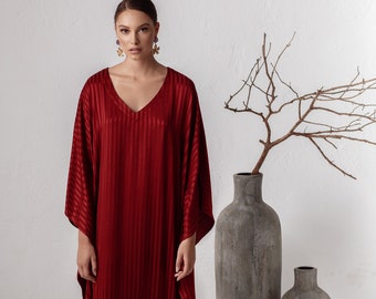 Vestido caftán de mezcla de seda para mujer, Kaftan de lujo de cuerpo entero, vestido de invitada de boda negro y rojo, vestidos de verano de talla grande