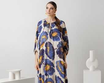 Pure Silk Kaftan Dress For Women / Plus Size Caftan Luxury / Long Silk Modest Dresses Dubai / Blue Wedding Guest Kaftans