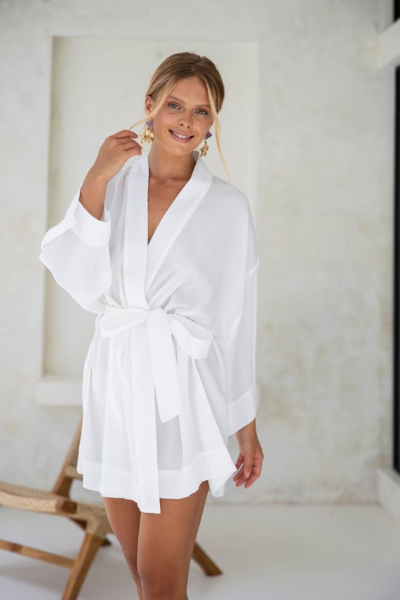 Vestaglia Team Bride Vestaglia Sposa In Raso - Bianco Avorio Con Ricami,  Taglie S-XXL Vestaglia In Lino Per Sposa