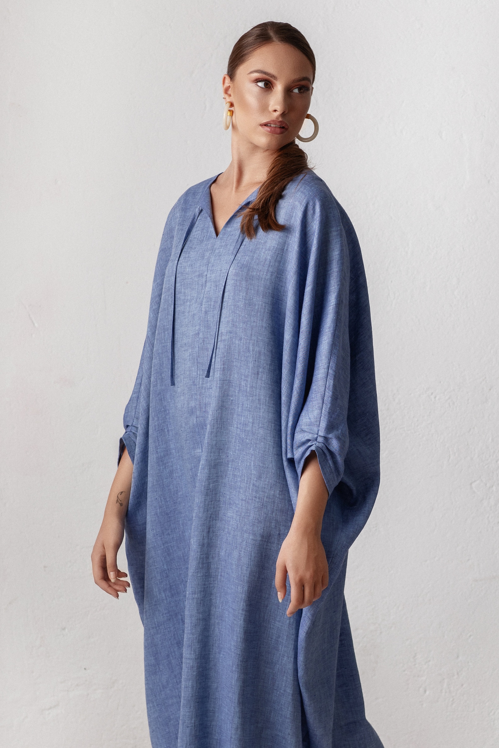 Linen Kaftan Dress With Sleeves Caftan Plus Size Maxi Dress | Etsy