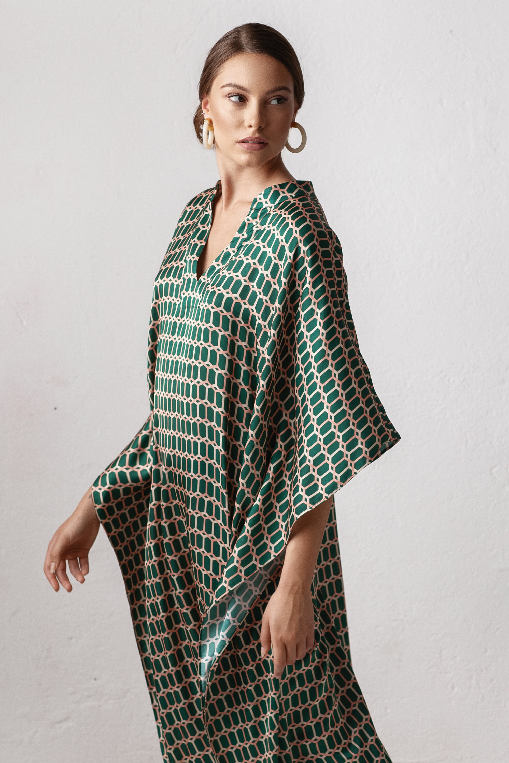 Silk Kaftan Dress Women Loose Fit Long Sleeves Caftan Plus Etsy