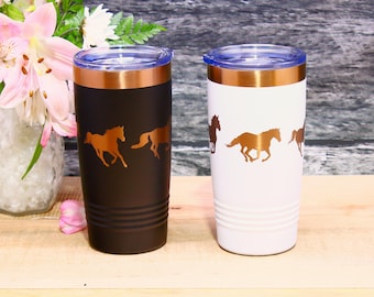 Set of His and Hers Horse Etched Tumblers - featuring 2 rose gold stainless tumblers
