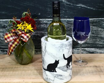 Etched Cat Marble Wine Chiller – Personalized Gift