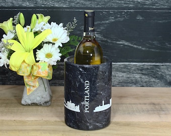 Portland Skyline Etched Marble Wine Chiller