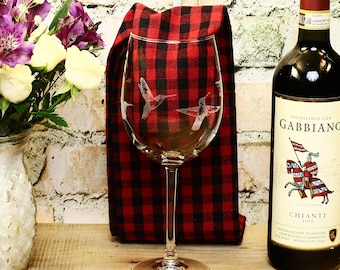 Set of Etched Hummingbird Wine Glasses: Full-Wrap Design, Nature Lover Gift