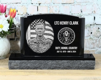 Personalized Jet Black Granite Garden Memorial: Military, Firefighter, Police, EMS Tribute