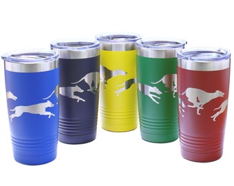 Etched Greyhound / Whippet Tumbler - Personalized Tumber for Greyhound Lovers