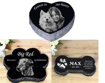 Personalized Granite Dog Memorial Stone, Custom Photo Engraved Pet Headstone