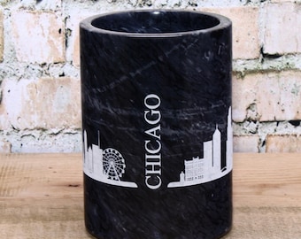 Etched Marble Chicago Skyline Wine Chiller