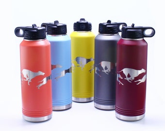 Beautifully Etched Greyhounds / Whippets on Insulated Water Bottle - Perfect Gift for Sight hound Lovers