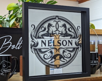 Greyhound Coat of Arms - Etched Mirror Custom Personalized With Family or Pet Name